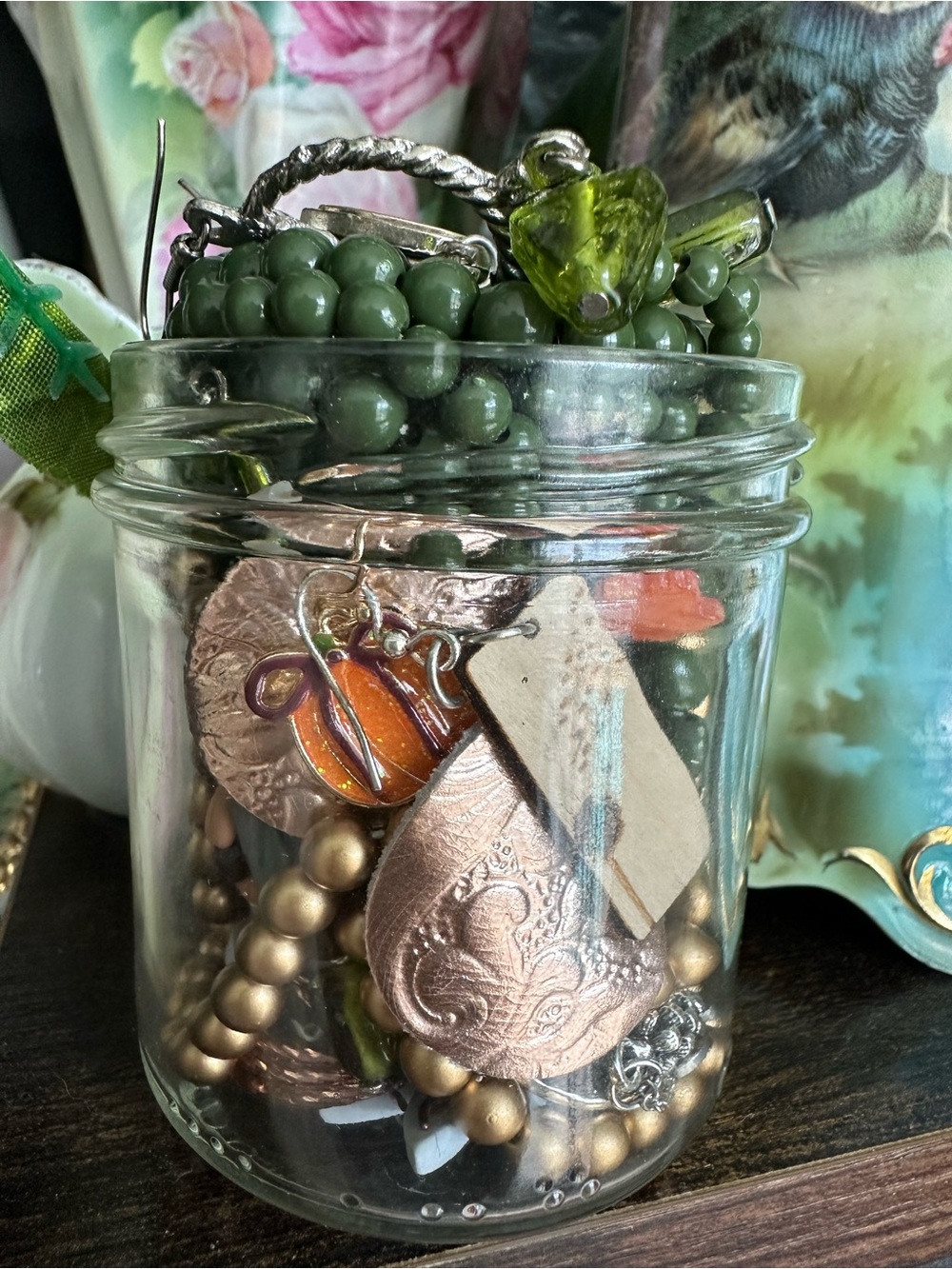 Autumn Nature Jewelry Jar Gold Silver Tone Earrings Bracelets Necklace Lot